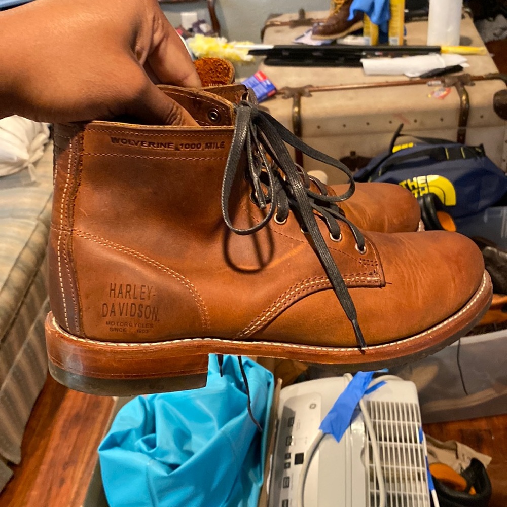 Wolverine 1000 mile round toe service boots Harley Davidson edition